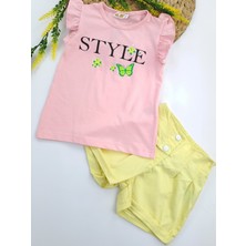Bonboner Kids Kız Çocuk Şort Tişort Ikili Takım Style Kelebek Baskılı Keten Şort