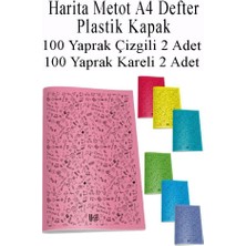 Artlantis Defter Plastik Kapak A4 100 Yaprak Çizgili 2 Adet ve 100 Yaprak Kareli 2 Adet Harita Metod Defter