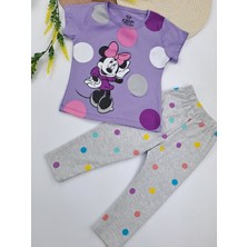 Cmk Kids Club Kız Çocuk Tayt Tişort Ikili Takım Minnie Mouse Baskılı Puantiyeli Mor Pembe Renk Seçenekleri