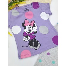 Cmk Kids Club Kız Çocuk Tayt Tişort Ikili Takım Minnie Mouse Baskılı Puantiyeli Mor Pembe Renk Seçenekleri