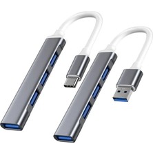 Obrax Dizüstü Bilgisayar Uyumlu Type-C To 4* USB 3.0 Splitter Hub Adaptör
