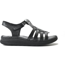 Onlo Ayakkabı 144  Deri Siyah & Taba Anatomik Kadın Sandalet