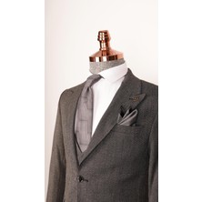 Erkek Kırçıllı Kumaş Koyu Gri Slim Fit Yelekli Takım Elbise