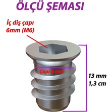 Glaswen Metal Düz Dişli Dübel Ahşap Dübeli M6 8X13 Diş Çinko Mobilya Bağlantı Ünite Birleştirme (50 Adet)