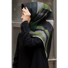 Vissona Twill İpek Eşarp Haki Siyah 0037-01