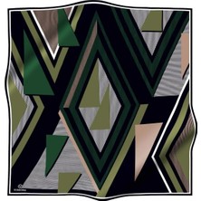 Vissona Twill İpek Eşarp Haki Siyah 0037-01