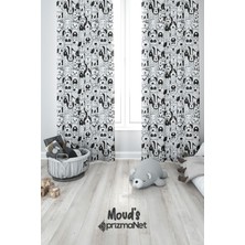 Moud's Siyah Köpekler Desenli Baskılı Çocuk ve Bebek Odası Fon Perdesi 2 Kanat - Prd-27