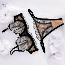 Angel Fashion Çizgili Bralet Takımı Sütyen Takımı Tanga Sütyen Külot Iç Çamaşırı Sütyen