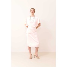 ROMAN Beli Kuşaklı Saten Elbise Pudra Y2411507_055