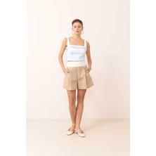 ROMAN Beli Lastikli Pileli Şort Bej Y2412613_024