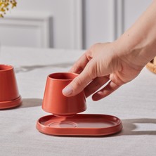Karaca Equal 2 Kişilik Kiremit Lokumluklu Kahve Fincan Takımı 80 ml