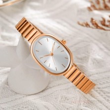 Markasepeti Oval Tasarım Rose Gold Kaplama Minimalist Kadın Kol Saati