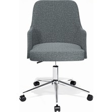Hause Box Hausebo x  Louis Silinebilir Keten Kumaş - Ofis Çalışma Koltuğu & Sandalyesi (Gri - Krom Metal Ayak)