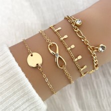 Mingjin Shop 1 SL227 Altın Renk Bilezik Seti Dört Paslanmaz Çelik Payetler Rhinestone Bilezik Kombinasyonu Kadınlar Için Zincir Bilezik Takı Hediyeler (Yurt Dışından)