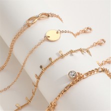 Mingjin Shop 1 SL227 Altın Renk Bilezik Seti Dört Paslanmaz Çelik Payetler Rhinestone Bilezik Kombinasyonu Kadınlar Için Zincir Bilezik Takı Hediyeler (Yurt Dışından)
