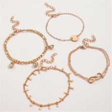 Mingjin Shop 1 SL227 Altın Renk Bilezik Seti Dört Paslanmaz Çelik Payetler Rhinestone Bilezik Kombinasyonu Kadınlar Için Zincir Bilezik Takı Hediyeler (Yurt Dışından)