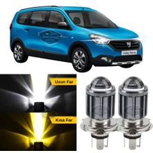 ŞüsCarOto Aksesuar Dacia Lodgy 2012-2022 Uyumlu Mercekli Far Ampulü LED Xenon Çift Renk Sarı-Beyaz Far Şimşek Etkili Csp LED Lamba Uzun Kısa 2 Adet Takım