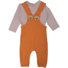 Bebelop Erkek Bebek Ayıcık Kafalı Tulum T-Shirt Salopet 2'li Takım
