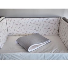 Babynest Dünyası 60X120 Beşik 4 Kenar Koruma Takımı Çift Yönlü ve Süngerli Fermuarlı Astarlı Pudra Çiçek