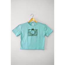 So Cool Mint Yeşil Renk Crop T-Shirt I Love Photography Fotoğrafçı Baskılı Kadın Tişört Baby Tee