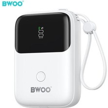 Bwoo 10.000 Mah Kompakt Type-C ve Lightning (Iphone) Çıkışlı LED Ekranlı Hızlı Şarj Destekli 3 Çıkışlı Powerbank