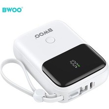 Bwoo 10.000 Mah Kompakt Type-C ve Lightning (Iphone) Çıkışlı LED Ekranlı Hızlı Şarj Destekli 3 Çıkışlı Powerbank