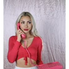 Pinkys Büzgülü Fuşya Crop Bluz