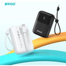 Bwoo 10.000 Mah Kompakt Type-C ve Lightning (Iphone) Çıkışlı LED Ekranlı Hızlı Şarj Destekli 3 Çıkışlı Powerbank