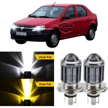 ŞüsCarOto Aksesuar Dacia Logan 2009-2020 Uyumlu Mercekli Far Ampulü LED Xenon Çift Renk Sarı-Beyaz Far Şimşek Etkili Csp LED Lamba Uzun Kısa 2 Adet Takım