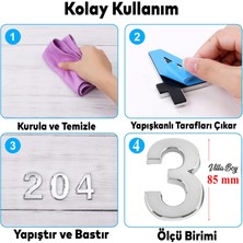 Badem10 Kapı Numarası Büyük Boy 85 mm Numara 3 Krom Parlak Yapışkanlı Rakam Sayı Numaraları