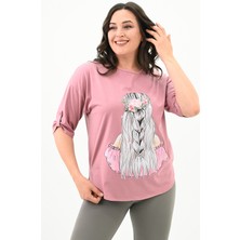 Koza Kadın Büyük Beden Düşük Omuz Oversize T-Shirt 1773-1-24