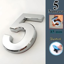 Badem10 Kapı Numarası Büyük Boy 85 mm Numara 5 Krom Parlak Yapışkanlı Rakam Sayı Numaraları