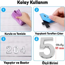 Badem10 Kapı Numarası Büyük Boy 85 mm Numara 5 Krom Parlak Yapışkanlı Rakam Sayı Numaraları