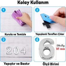 Badem10 Kapı Numarası Büyük Boy 85 mm Numara 6 Krom Parlak Yapışkanlı Rakam Sayı Numaraları