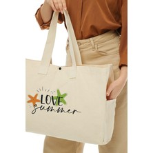 Çınar Bez Çanta Kanvas Love Summer Baskılı Büyük Boy Çanta