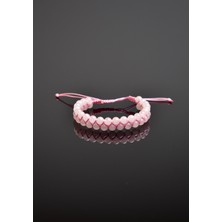 Safnaturel Pembe Kuvars Doğal Taş Çift Sıra Makrome  Bileklik 6 mm
