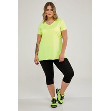 Sea Moda V Yaka Yırtmaçlı Basic Tshirt-Neon Sarı