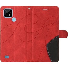 Mays Shop Kart Yuvası Standı Iki Renkli Dikiş Pu Flip ile Realme C20/C21 Için Kılıf (Yurt Dışından)