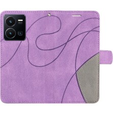 Mays Shop Vıvo Y35/Y22S/Y22 Iki Renkli Dikiş Pu Deri Flip Folio Kılıf (Yurt Dışından)