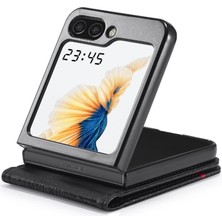 Mays Shop Samsung Galaxy Z Flip5 Tam Koruma Deri Folio Flip Case (Yurt Dışından)