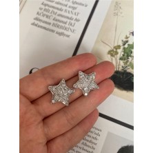 Pinery Jewels Vıp Seri - Zirkon Taşlı Yıldız Gümüş Renk Kadın Küpe Çifti