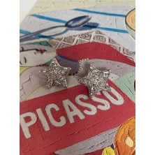 Pinery Jewels Vıp Seri - Zirkon Taşlı Yıldız Gümüş Renk Kadın Küpe Çifti