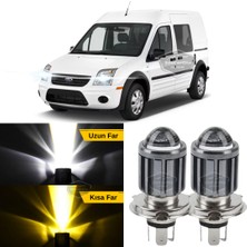 ŞüsCarOto Aksesuar Ford Transit Connect 2002-2013 Uyumlu Mercekli Far Ampulü LED Xenon Çift Renk Sarı-Beyaz Far Şimşek Etkili Csp LED Lamba Uzun Kısa 2 Adet Takım