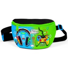 Coral High Kids Siyah Fosforlu Yeşil Kulaklık Game Desenli Bel Çantası 11559