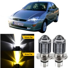 ŞüsCarOto Aksesuar Ford Focus 1 Hb&sedan 1998-2004 Uyumlu Mercekli Far Ampulü LED Xenon Çift Renk Sarı-Beyaz Far Şimşek Etkili Csp LED Lamba Uzun Kısa 2 Adet Takım