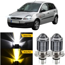 ŞüsCarOto Aksesuar Ford Fiesta 2002-2008 Uyumlu Mercekli Far Ampulü LED Xenon Çift Renk Sarı-Beyaz Far Şimşek Etkili Csp LED Lamba Uzun Kısa 2 Adet Takım