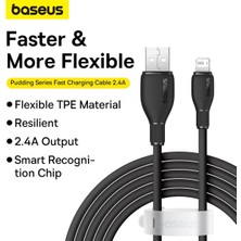Baseus Pudding Serisi Usb To iPhone uyumlu  Lightning USB  iPhone Uyumlu 2.4 Amper Hızlı Şarj ve Data Aktarım Kablosu iPhone 14 , 13 ,12 11 ,x , 7 , 8 , 6 uyumlu SİYAH