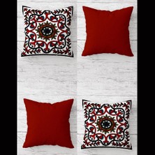 Pelangi Fuşya Etnik Desenli Gizli Fermuarlı Kırlent Kılıfı Koltuk Yastık Kılıfı TAKIM(4ADET)