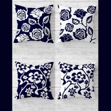 Pelangi Gül Çiçek Çini Desenli Gizli Fermuarlı Kırlent Kılıfı Koltuk Yastık Kılıfı TAKIM(4ADET)