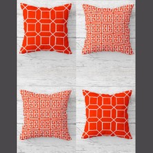 Pelangi Geometrik Çizgili Turuncu Kombin Gizli Fermuarlı Kırlent Kılıfı Koltuk Yastık Kılıfı TAKIM(4ADET)